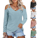 Damen Elegantes Shirt mit angeschnittenen Schultern und V-Ausschnitt R&B