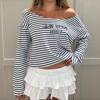 Damen Oversized Streifenpullover mit offenem Ausschnitt und lässigen Ärmeln