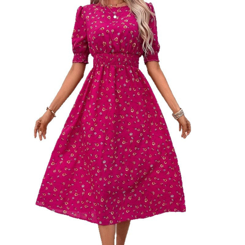 Damen Leichtes Blumendruck Maxi Kleid mit Smock-Taille R&B