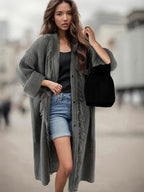 Damen Grober Strickcardigan mit fransigen Details und offenem Schnitt R&B