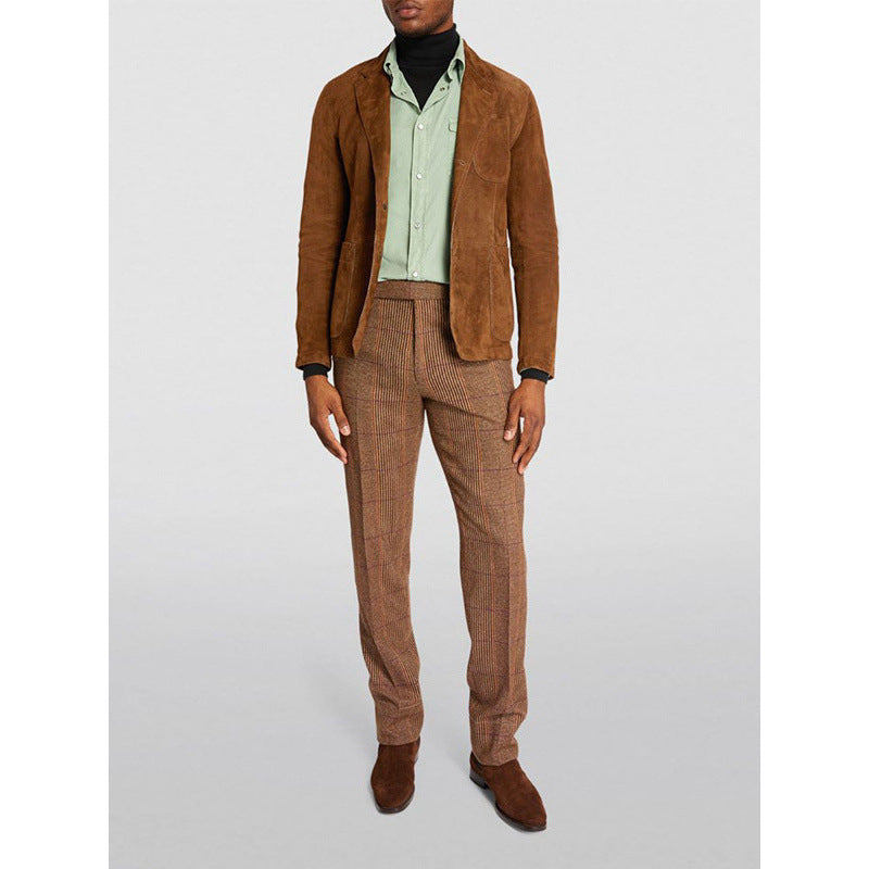Herren Eleganter Wildlederblazer mit modernen Taschen und lässigem Schnitt R&B