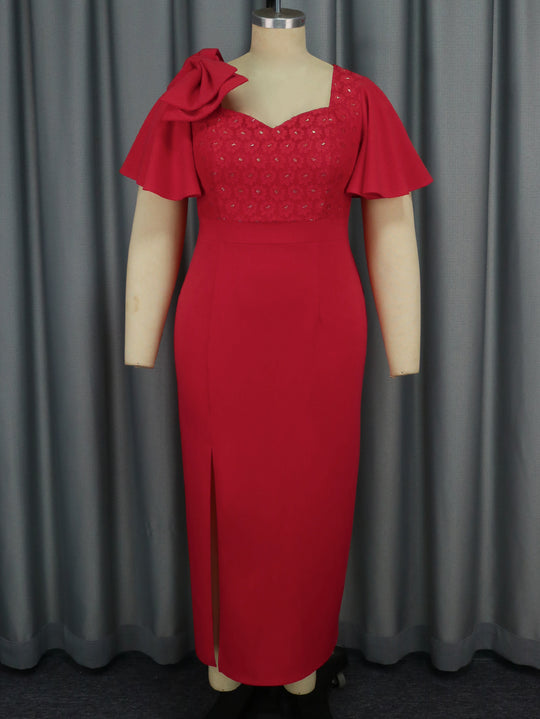 Damen Elegantes Abendkleid mit floralem Spitzenoberteil und voluminösen Rüschensäumen R&B