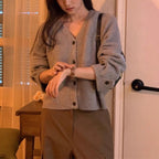 Damen Grob gestrickter Cardigan mit modischen Knopfdetails