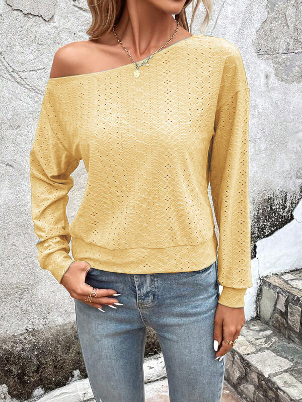 Damen lässiges Sweatshirt mit asymmetrischem Ausschnitt und Lochmuster R&B