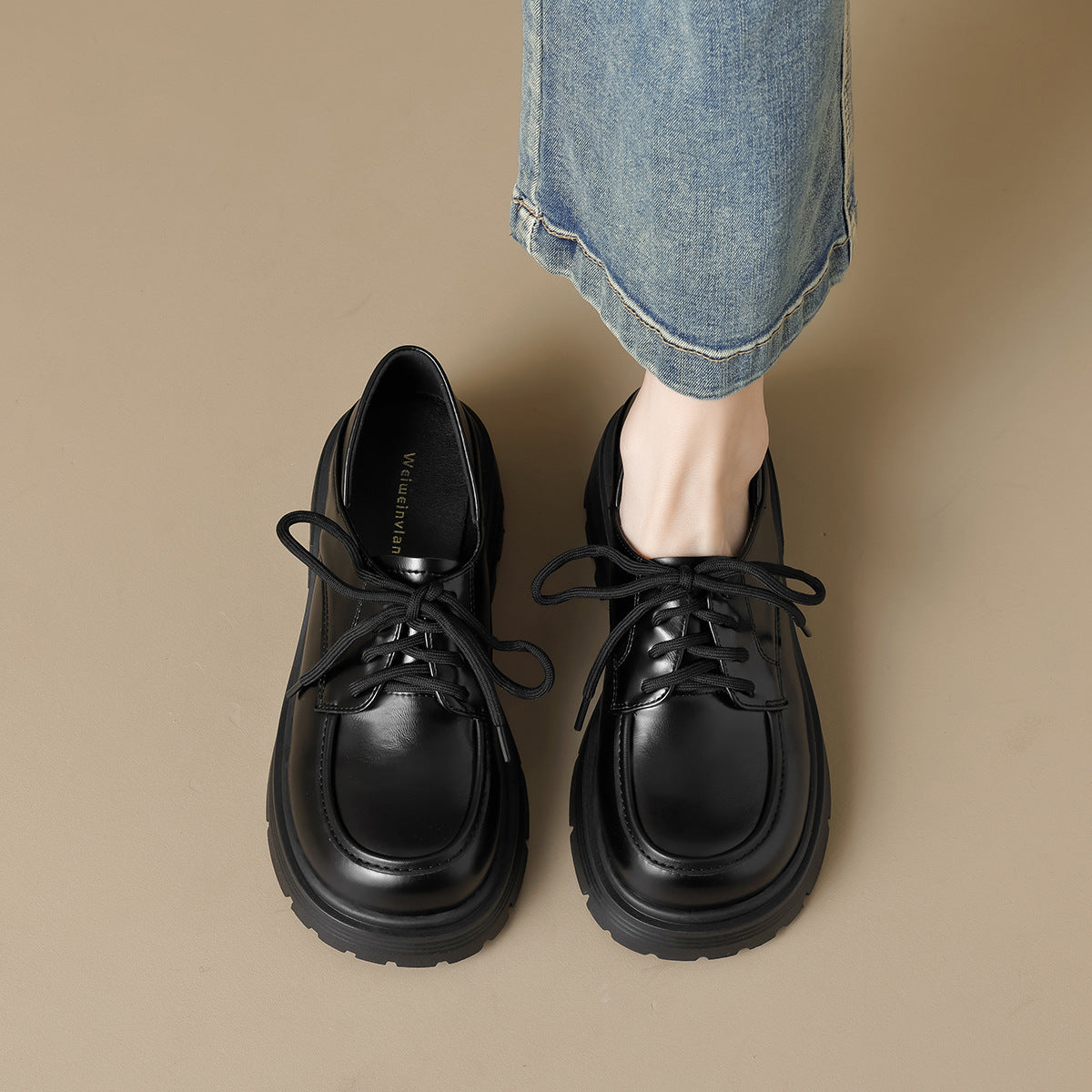 Damen elegante Schnürschuhe mit robustem Plateau