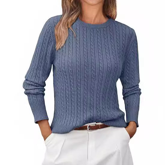 Damen Grobstrickpullover mit Zopfdesign und langen Ärmeln R&B