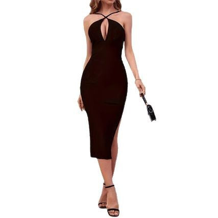 Damen Midi-Kleid mit tiefem V-Ausschnitt undseitlichem Schlitz R&B