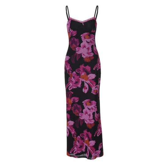 Damen Maxikleid mit feinem floralem Design und verstellbaren Trägern R&B