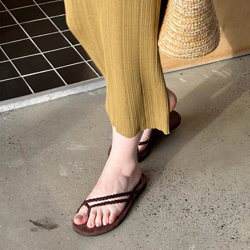 Damen Zehentrenner-Sandalen mit geflochtenem Riemendesign und ergonomischem Fußbett R&B