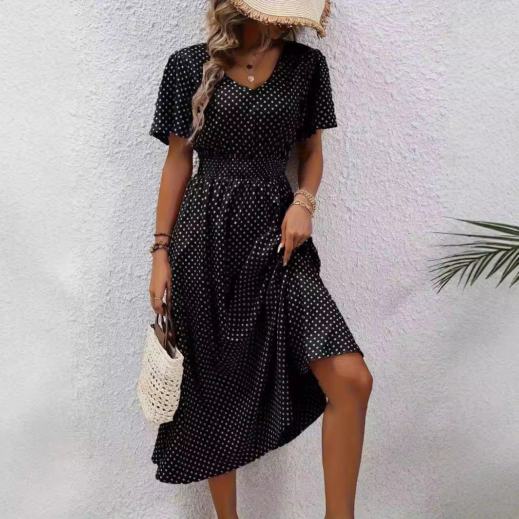 Damen Elegantes Maxikleid mit V-Ausschnitt und Ballonärmeln R&B
