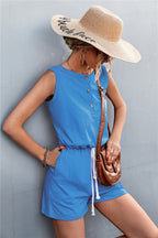 Damen lässiger Overall mit knöpfbarem Ausschnitt und verstellbarem Taillenzug R&B