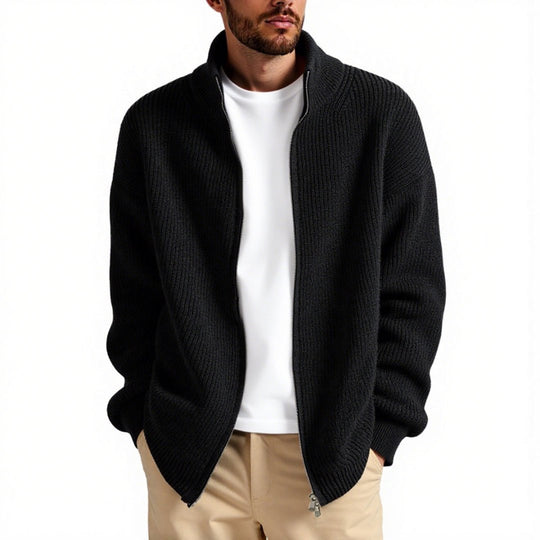 Herren Strickjacke mit hohem Kragen und praktischem Reißverschluss R&B