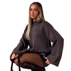 Damen Strickpullover mit weitem Schnitt und elegantem Rollkragen R&B