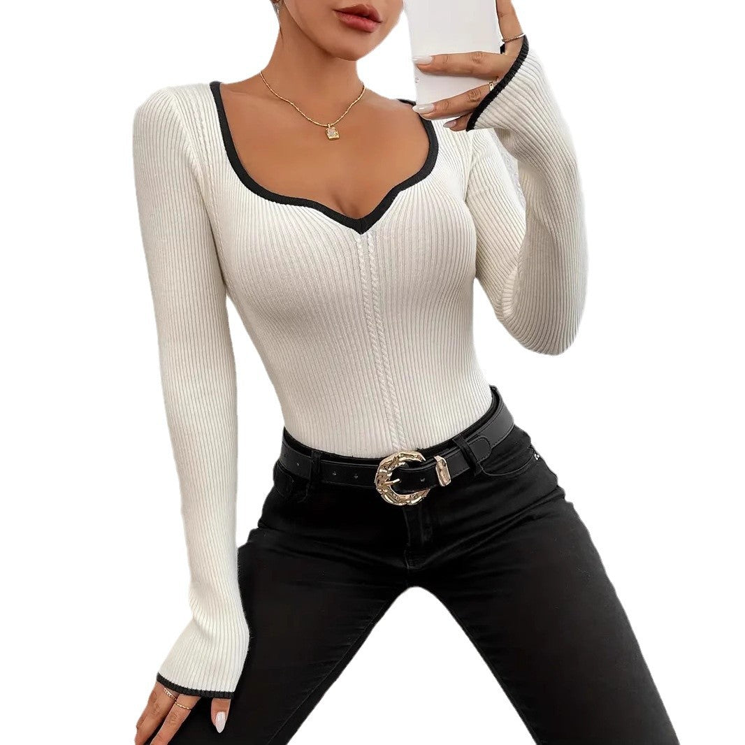 Damen Langarm Body mit V-Ausschnitt und feinen Rippdetails R&B