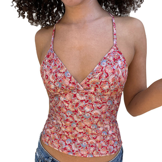 Damen Blumenmuster Oberteil mit verstellbaren Trägern R&B