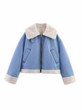 Damen lässige Übergangsjacke mit Kunstfellkragen R&B