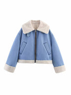 Damen lässige Übergangsjacke mit Kunstfellkragen R&B