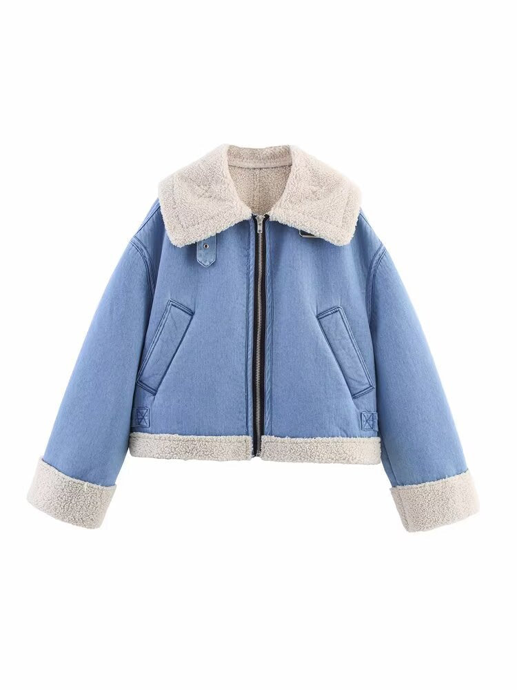 Damen lässige Übergangsjacke mit Kunstfellkragen R&B