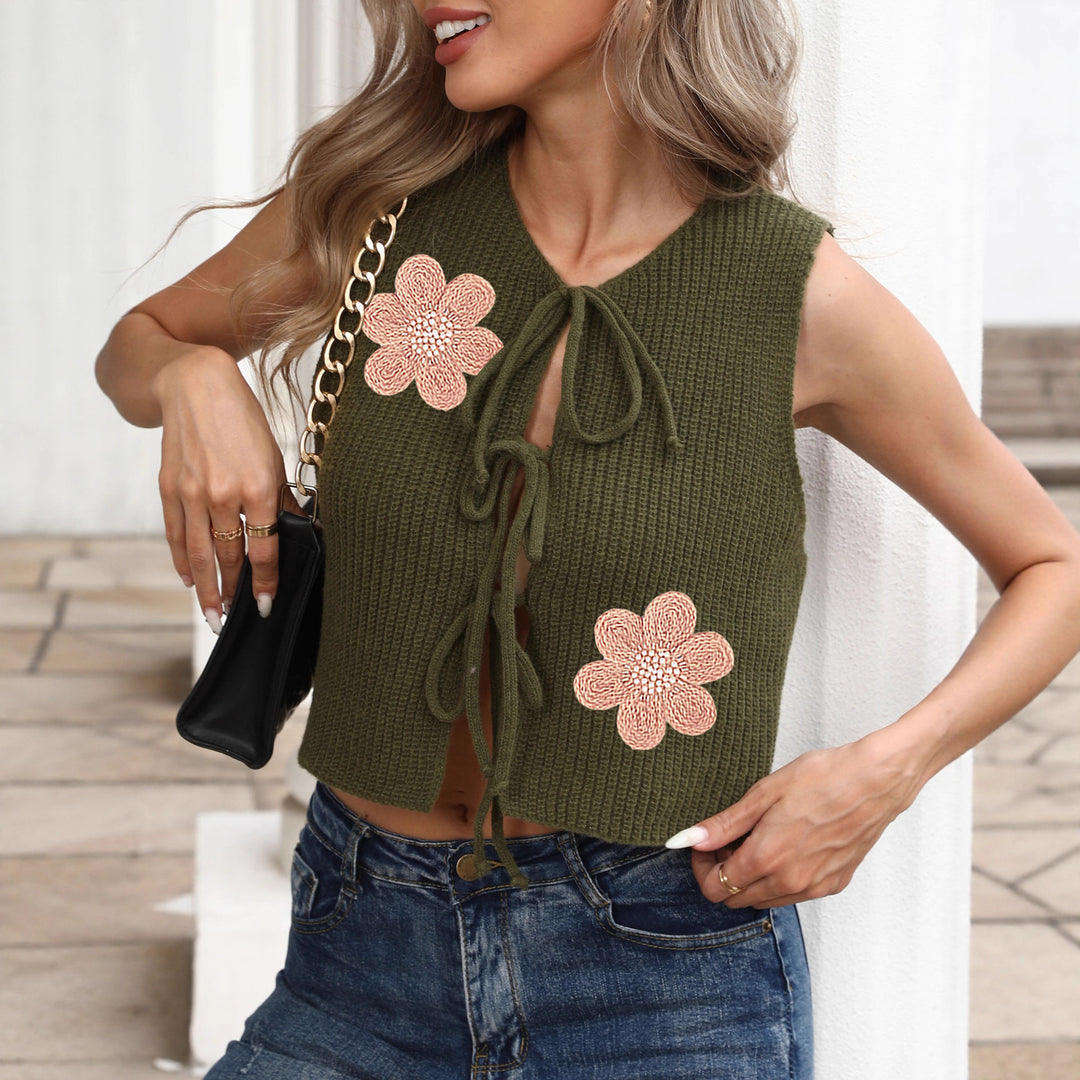Damen luftiges Stricktop mit Blumenapplikationen R&B