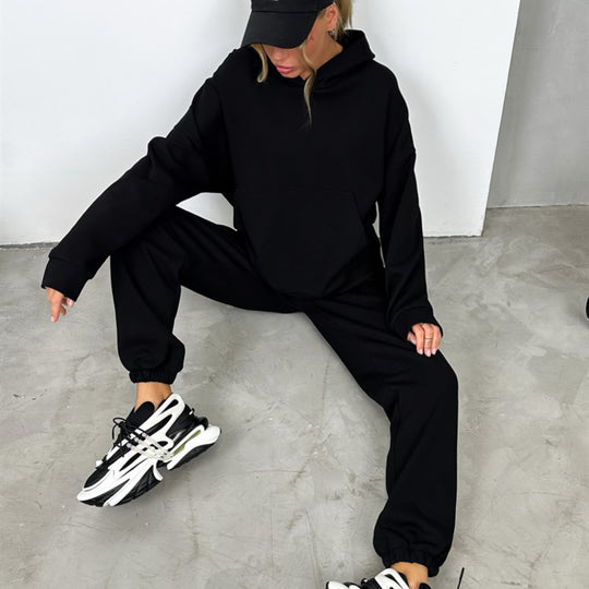 Damen Bequemes Hoodie-Trainingsanzug-Set mit elastischen Bündchen R&B