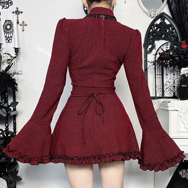 Damen schickes Mini-Kleid mit volantartigen Ärmeln und dekorativem Kragen EB