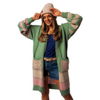 Damen Langärmliger Strickcardigan mit herzförmigen Taschen und modernem Farbblocking R&B