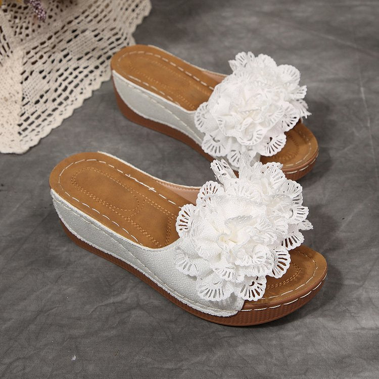 Damen Wedge-Pantoletten mit floralen Applikationen R&B