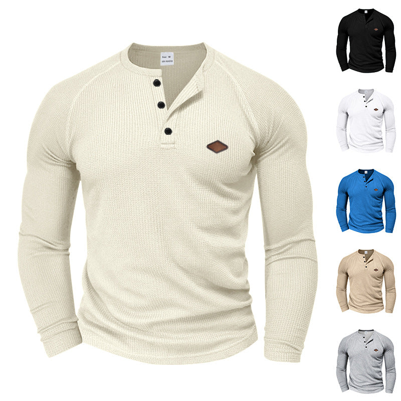 Herren langärmliges Henley-T-Shirt mit strukturiertem GewR&Be und modischem Knopfdesign R&B