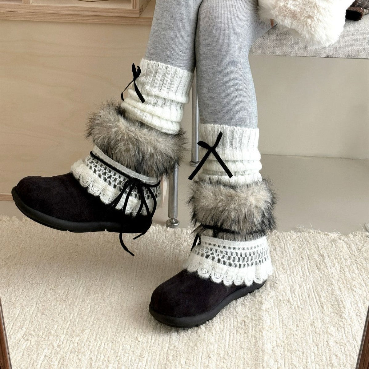 Damen Modische Winterstiefel mit kuscheligem Innenfutter und dekorativen Details