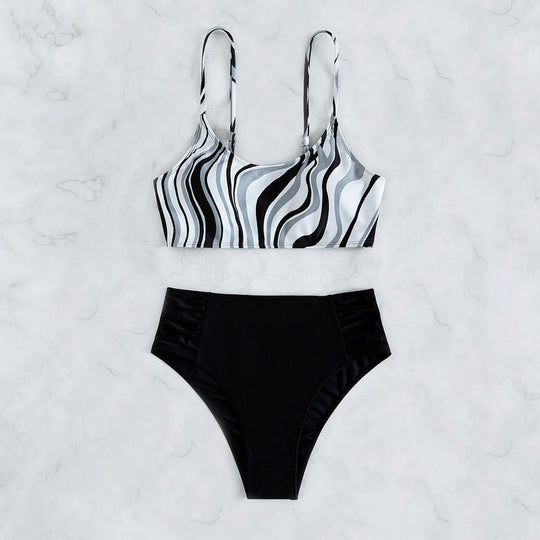 Damen Hochgeschnittener Bikini mit wellenförmigem Oberteil R&B