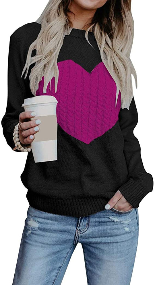 Damen eleganter Strickpullover mit herzförmigem Design und komfortablem Schnitt R&B