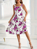 Damen Fließendes Blumenkleid mit weitem Rock und eleganter Taillierung R&B