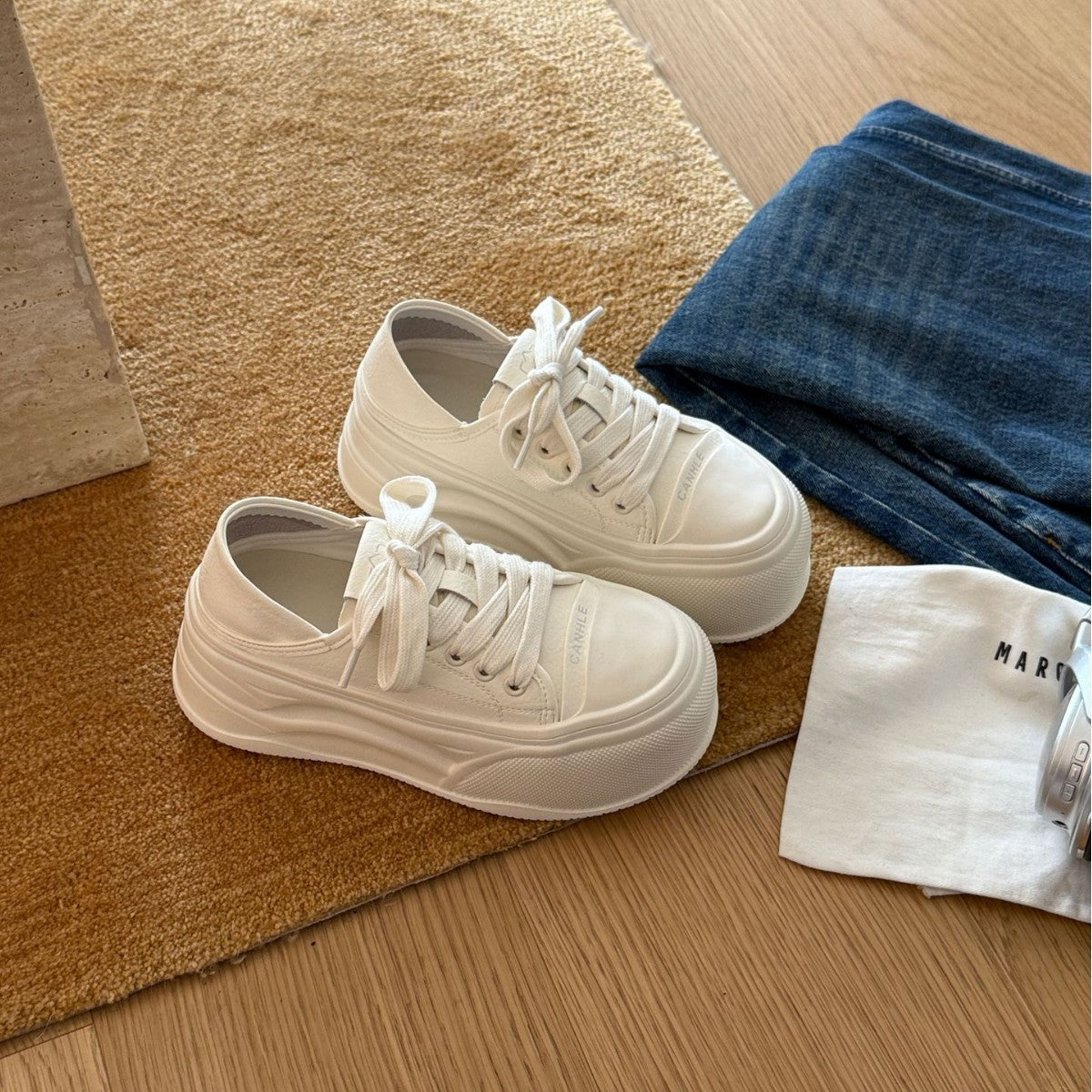 Damen Plateau-Sneaker aus hochwertigem Material mit atmungsaktiver Sohle