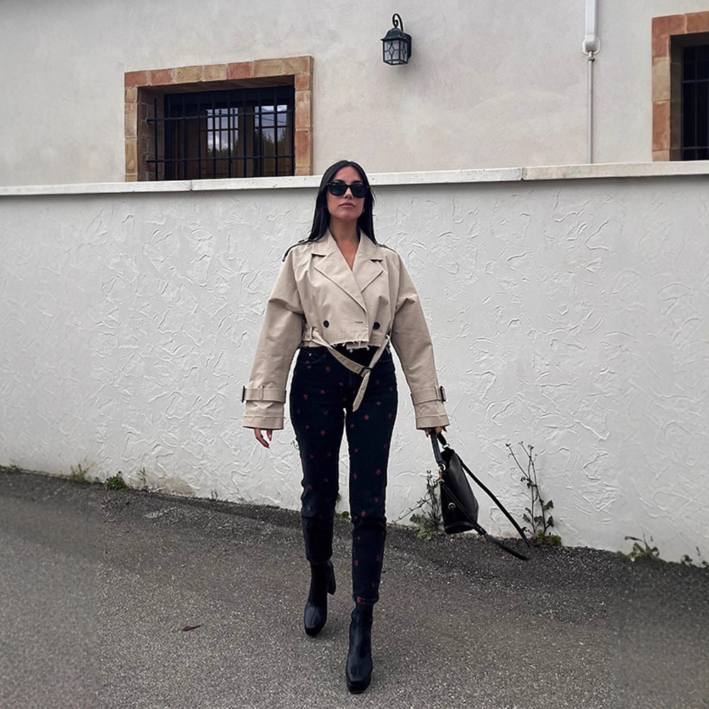 Damen modische Trenchjacke mit Gürtel und oversized Schnitt R&B