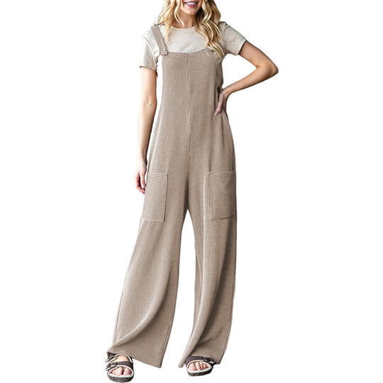 Damen lässiger Cord-Overall mit praktischen Taschen und breiten Beinen R&B