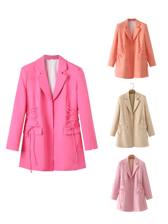 Damen modischer Blazer mit raffinierten Schnüroptiken und praktischen Taschen R&B
