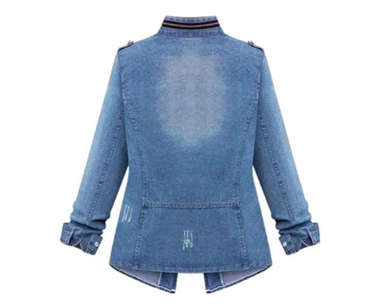 Damen Denim-Jacke mit praktischen aufgesetzten Taschen und Kordelzug R&B