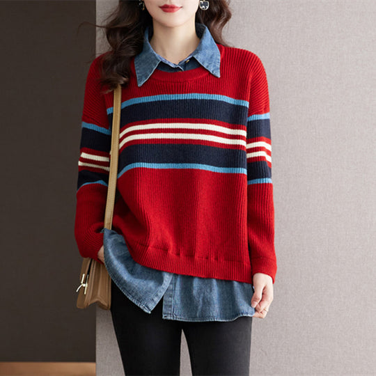 Damen gestreifter Strickpullover mit lässigem Schnitt und angenehmem Tragegefühl R&B