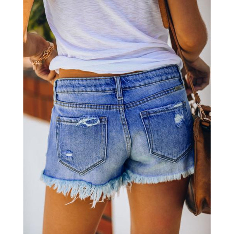 Damen Jeansshorts im trendy Vintage-Stil mit amerikanischem Motiv R&B