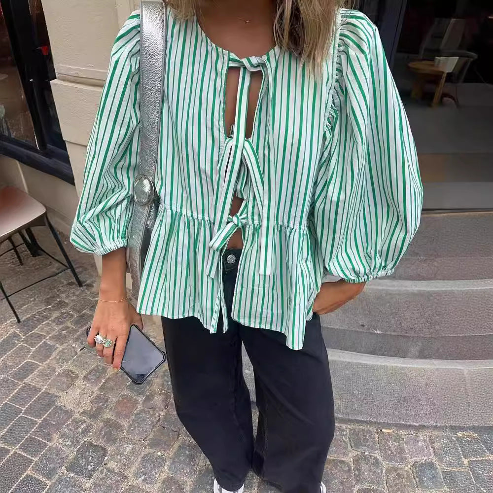 Damen Bluse mit Rüschen und Bindebändern R&B