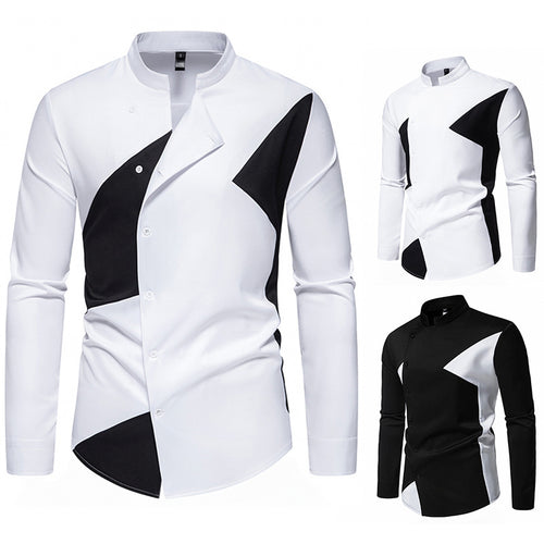 Herren modisches Designerhemd mit asymmetrischem Schnitt und innovativem Knopfdesign R&B