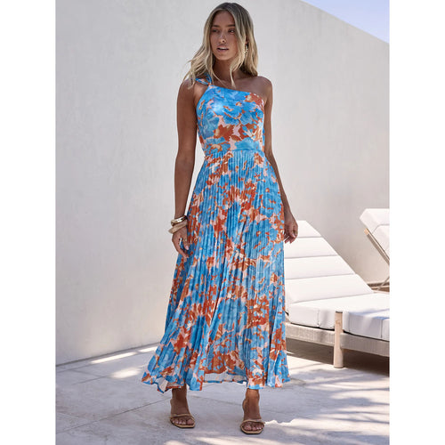 Damen Maxikleid mit schwingendem Faltenrock und femininem Floral-Design R&B
