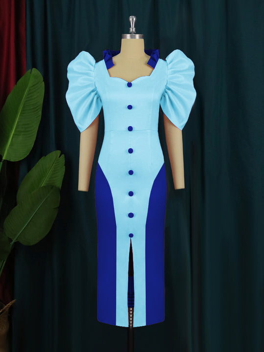 Damen Cocktailkleid mit voluminösen Puffärmeln und elegantem Schlitz R&B