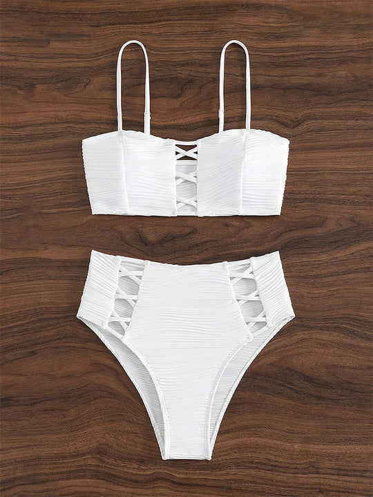 Damen Bikini-Set mit strukturierter Oberfläche und dekorativen Einsätzen R&B