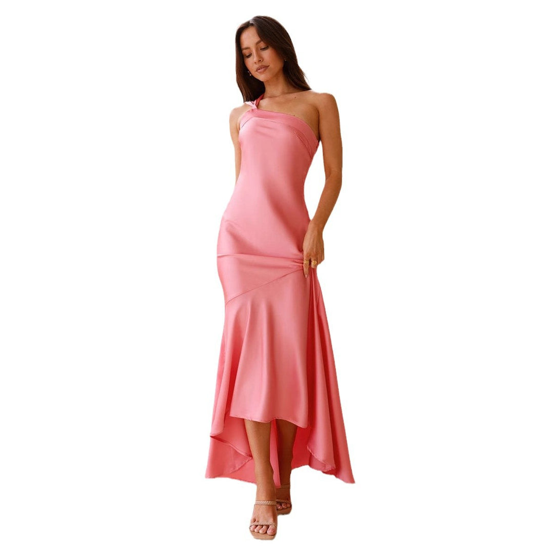 Damen Elegantes asymmetrisches Maxikleid mit schulterfreiem Design und fließendem Schnitt R&B