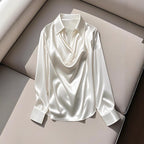 Damen Seidene Bluse mit schickem Wasserfall-Ausschnitt und lange Ärmel R&B