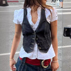 Damen Denim-Weste mit eleganten Knopfdetails und modernen Taschen R&B