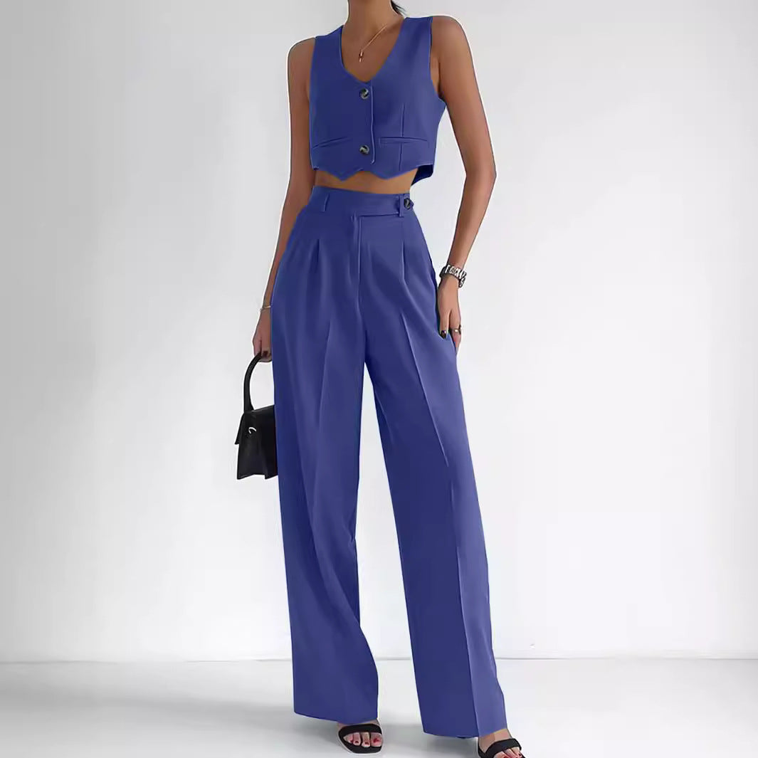 Damen Modisches Zweiteiler-Set aus ärmellosem Cropped Top und weiter Hose