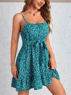 Damen floraler Minikleid mit Spaghettiträgern und Rüschendetails R&B