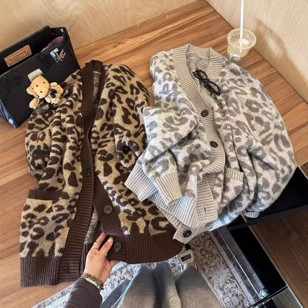 Damen Leichter Strickcardigan mit strukturiertem Leopardenmuster R&B